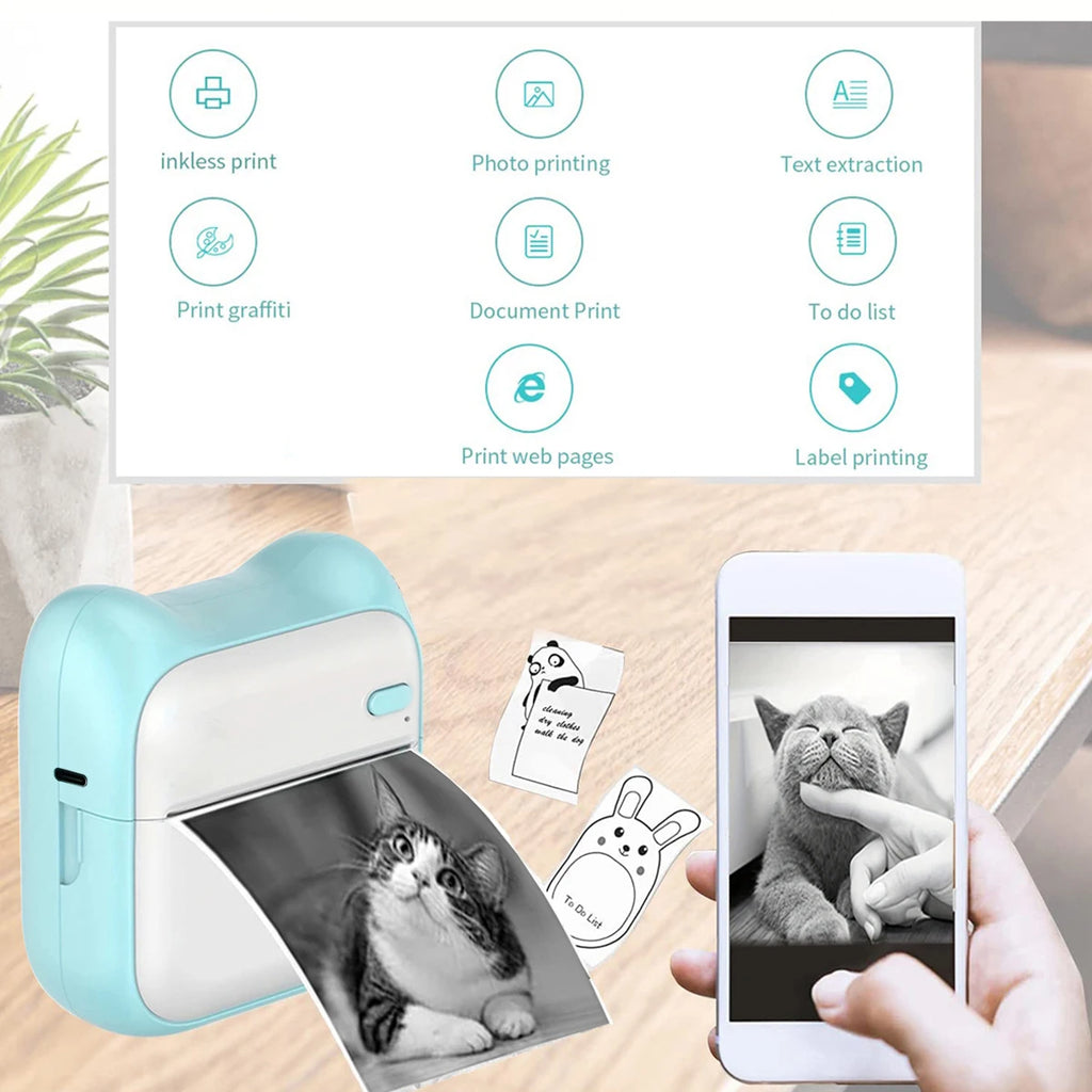 Portable Mini printer,thermal pocket Label  printer, for Android or IOS APP, inkless sticker printer, suitable for home, office