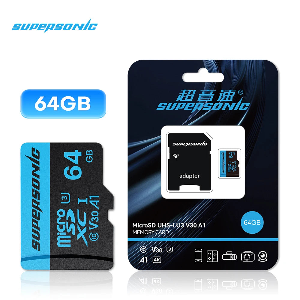 Supersonic High Speed Mini SD Memory Card 256GB Class 10 Micro TF flash usb pen drive card  32GB 64GB 128GB for Smartphone
