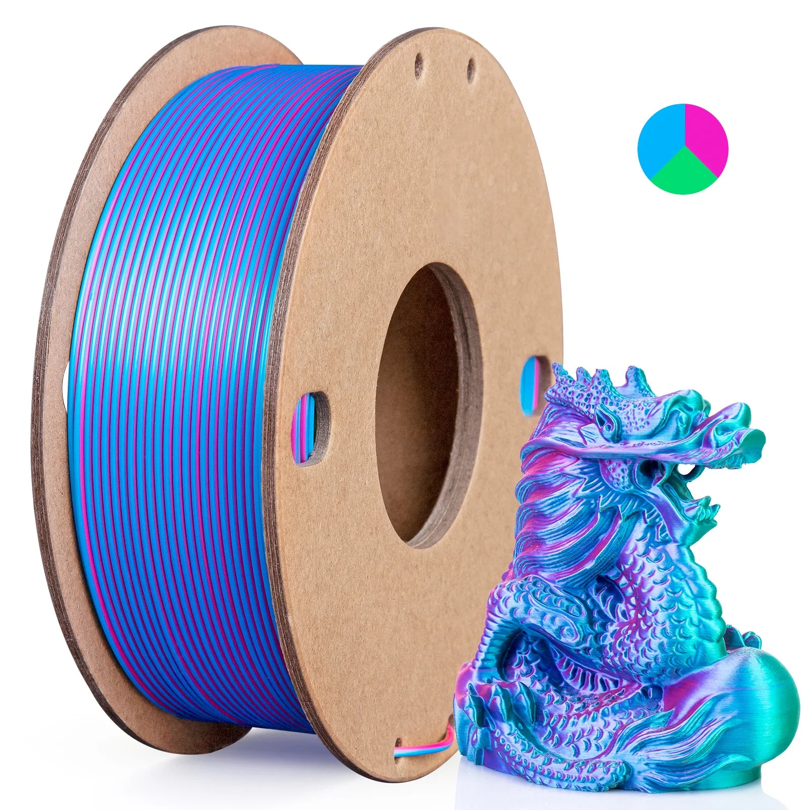 Multicolor 3D Printer Filament,Dual/Tri Color 1.75mm PLA Silk Shiny Printing Filament,250g(0.55lbs) Fit Most FDM 3D Printer
