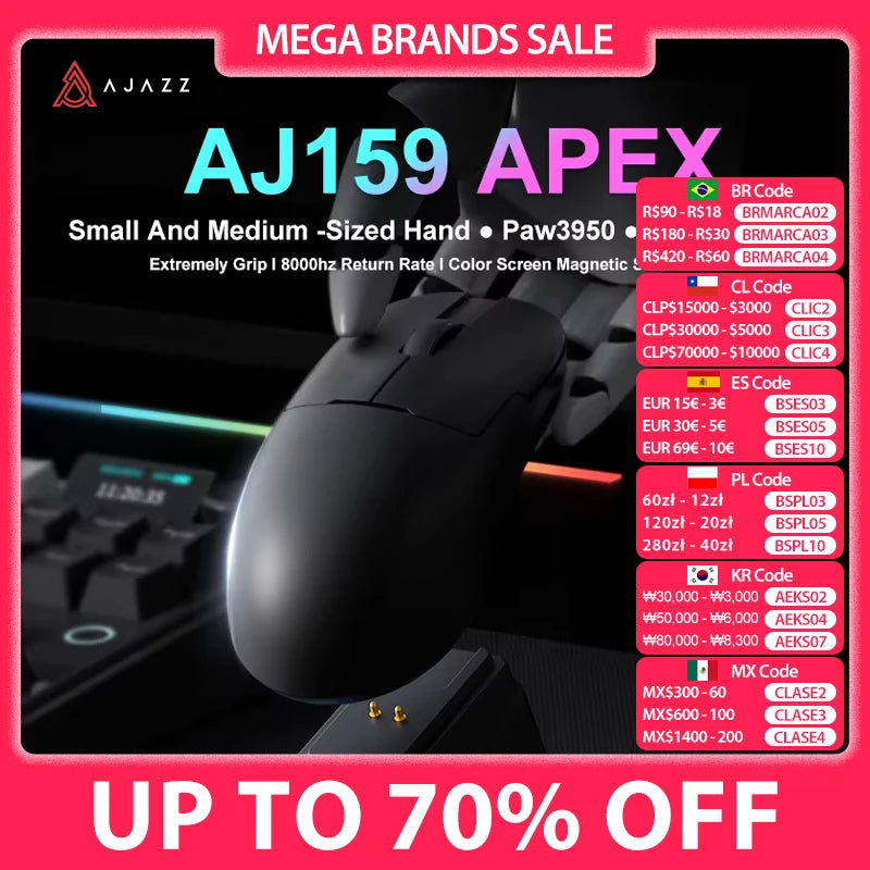 AJAZZ AJ159 APEX/AJ159PRO Wireless Gamer Mouse with RGB Magnetic Charging Base Lightweight  AJ159P Gaming Mouse for PC Laptop
