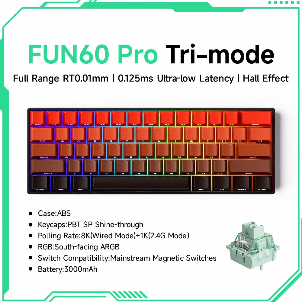 MONSGEEK FUN60 PRO&MAX HE Machanical Keyboard Magnetic Switch 60% Wireless Gaming Keyboard Rapid Trigger 8K ARGB Custom Keyboard