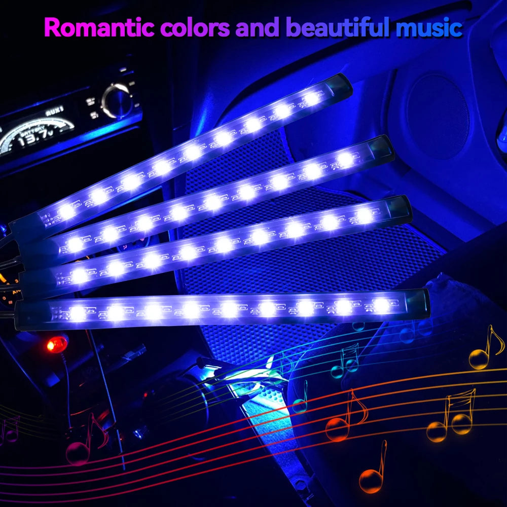 LED Car Foot Light Remote/Voice Control Ambient Lamp Auto Decoration 36/48/72 LED Atmosphere Lamp