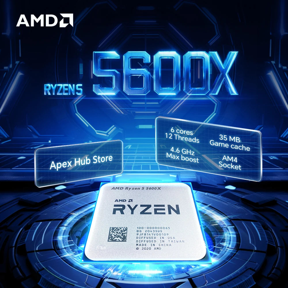 AMD Ryzen 5 5600X 3.7GHz 6-Core 12-Thread R5 5600X Socket AM4 7NM L3=32M Processor 65W DDR4 No cooler