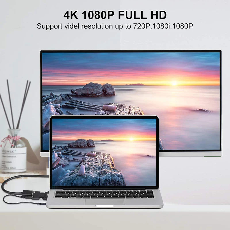 HDMI-Compatible To VGA Adapter Converter TV Box 1080P PC Aux Jack 3.5 Video Audio Cable Projector Monitor Display Port