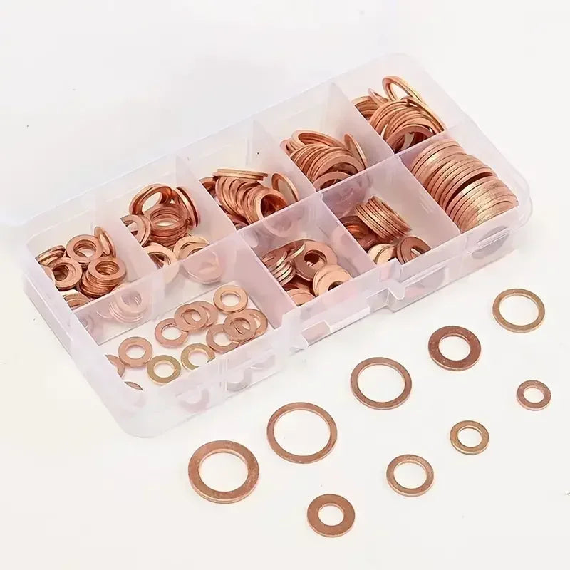 100 PCS Of Copper Washers, Washers, Nuts, And Bolts, With Box M4/M5/M6/M8/M10/M12/M14 Seal Combination Kit For Oil Pan Plugs