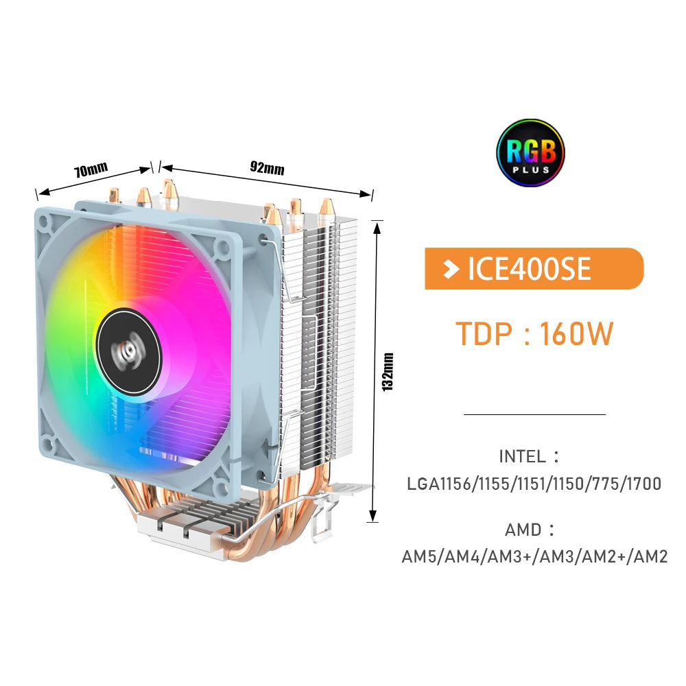 Aigo ICE CPU Cooler 2 4 6 Heat Pipes PC Radiator PWM 3PIN 90mm CPU Cooling Silent Rgb Fan For Intel 1700 1150 1156 1366 1155 AMD