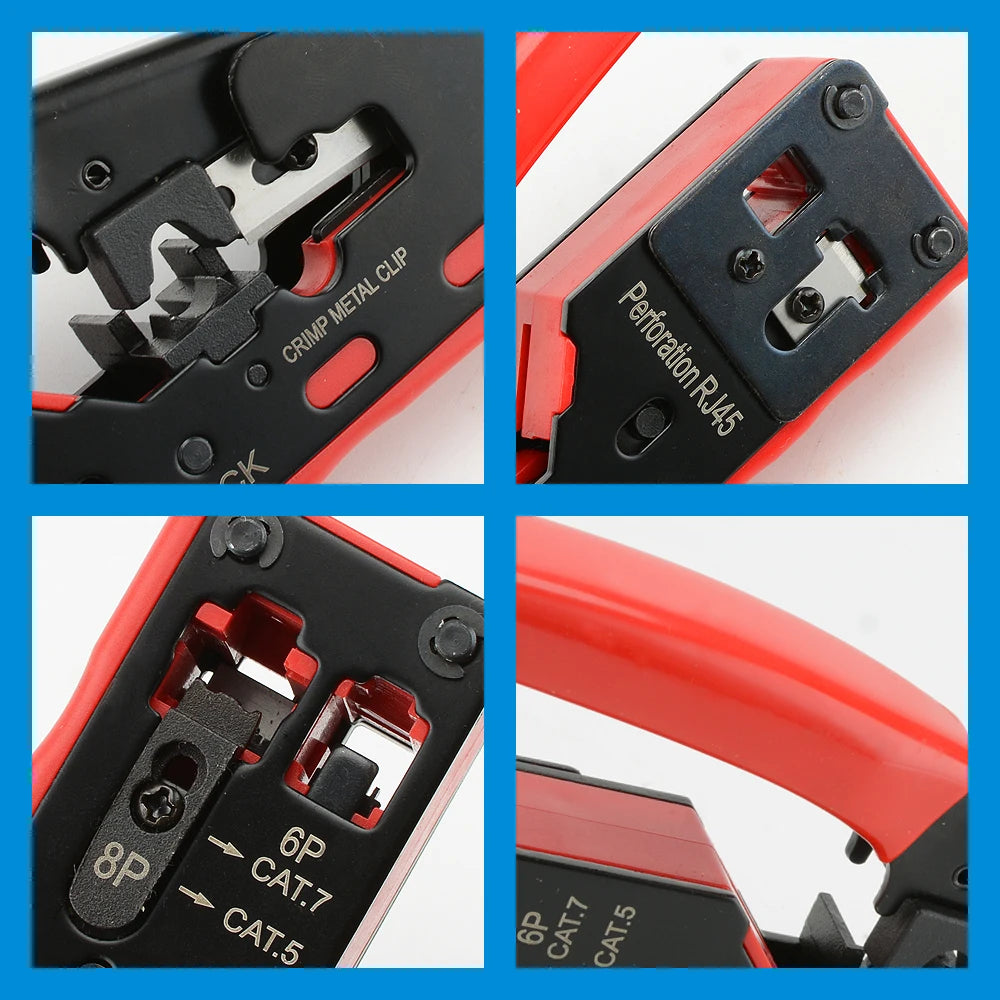 Cat7 RJ45 Crimp Tool compatible for Cat7/6a/6/5e Ethernet Cable with Cut/Strip Multi-function crimper With Spare blades