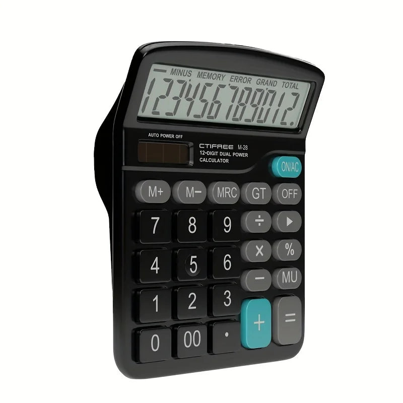 12-Digit Large LCD Display Calculator Standard Function Calculator with Solar & Battery Dual Power for Home Basic Desktop Office