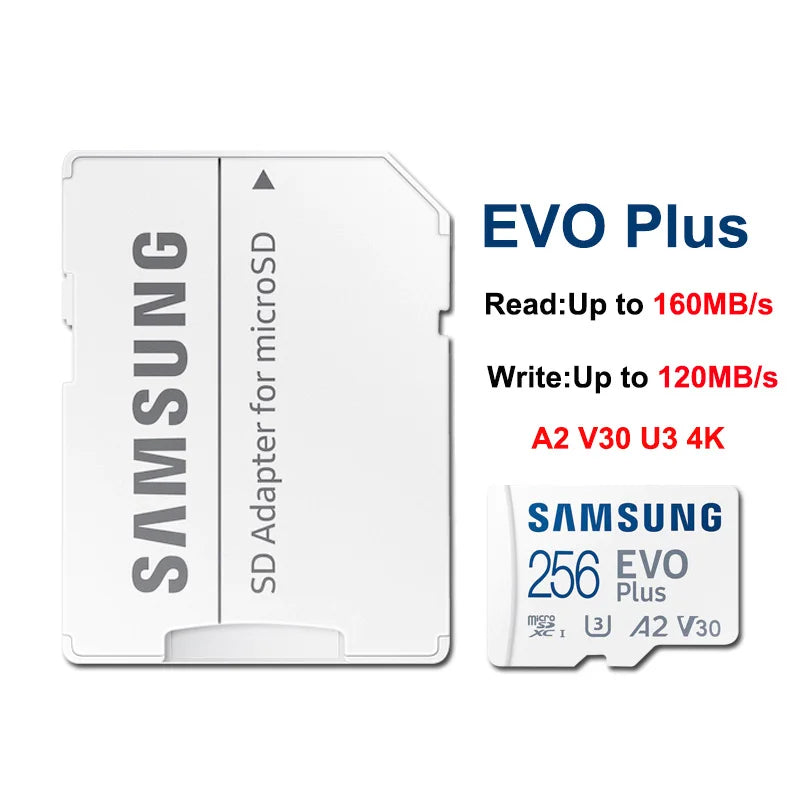 SAMSUNG EVOPlus 64GB U1 V10 A1/128GB 256GB 512GB U3 V30 A2 MicroSD Memory TF Card microSDXC UHS-I C10 Read Speed up to 160MB/s