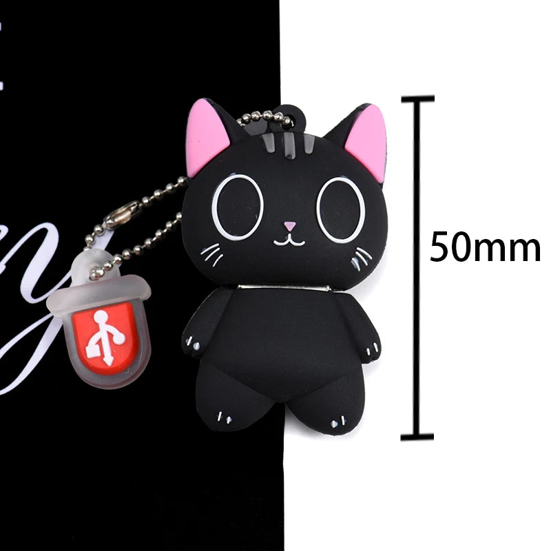 Mini Cartoon USB Flash Drive 128GB with Keychain Cute Black Cat High Speed Pen Drive 64GB Creative USB Stick Gift