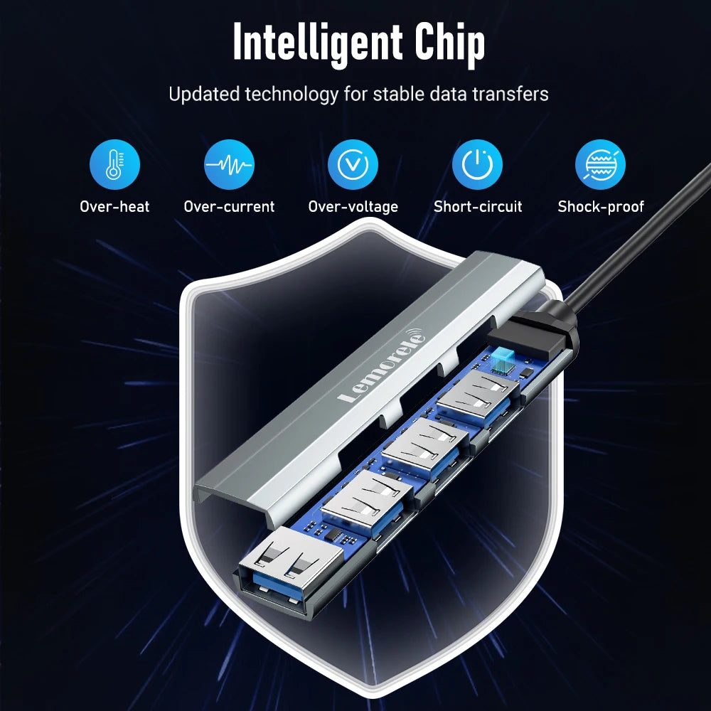 Lemorele USB Hub Type C Hub USB3.0 OTG 4 Port USB C/A HUB Multi Splitter Adapter Laptop Accessories For Lenovo Macbook Pro