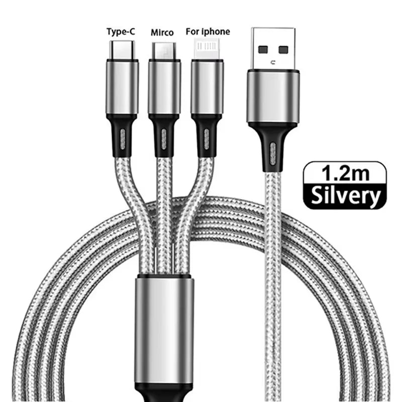 3 IN 1 USB Cable Micro USB Type C Charger Cable Multi 2A Usb Port Fast Charging Cord For Xiaomi iPhone 11 12 13 Pro Max Samsung