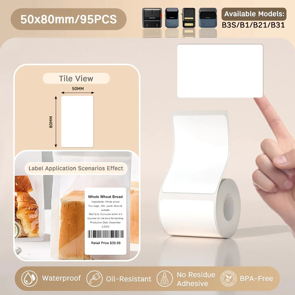 NIIMBOT B21/B1/B3S Full white series Thermal Label Sticker Paper Printable 20-50mm