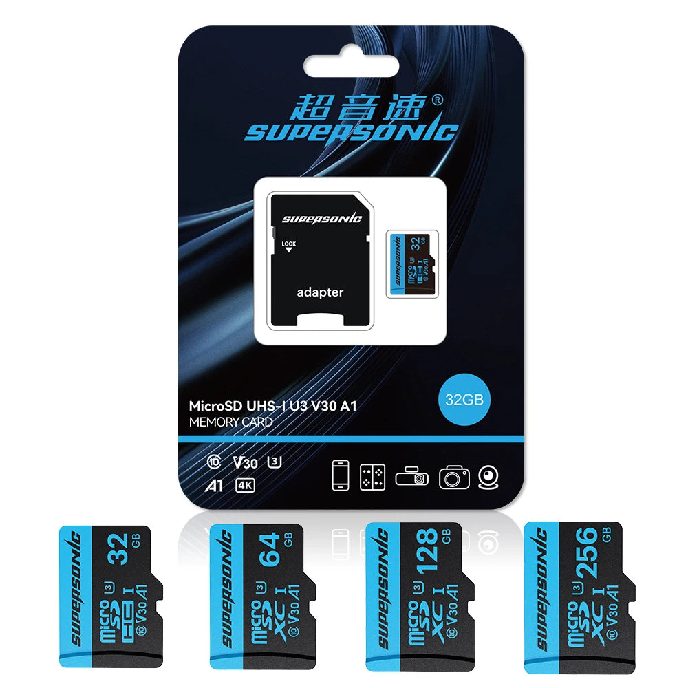Supersonic Micro SD Card C10  32GB 64GB 128GB 256GB U3 4K High Speed Cartao De Memoria Flash Memory TF Mecard C10
