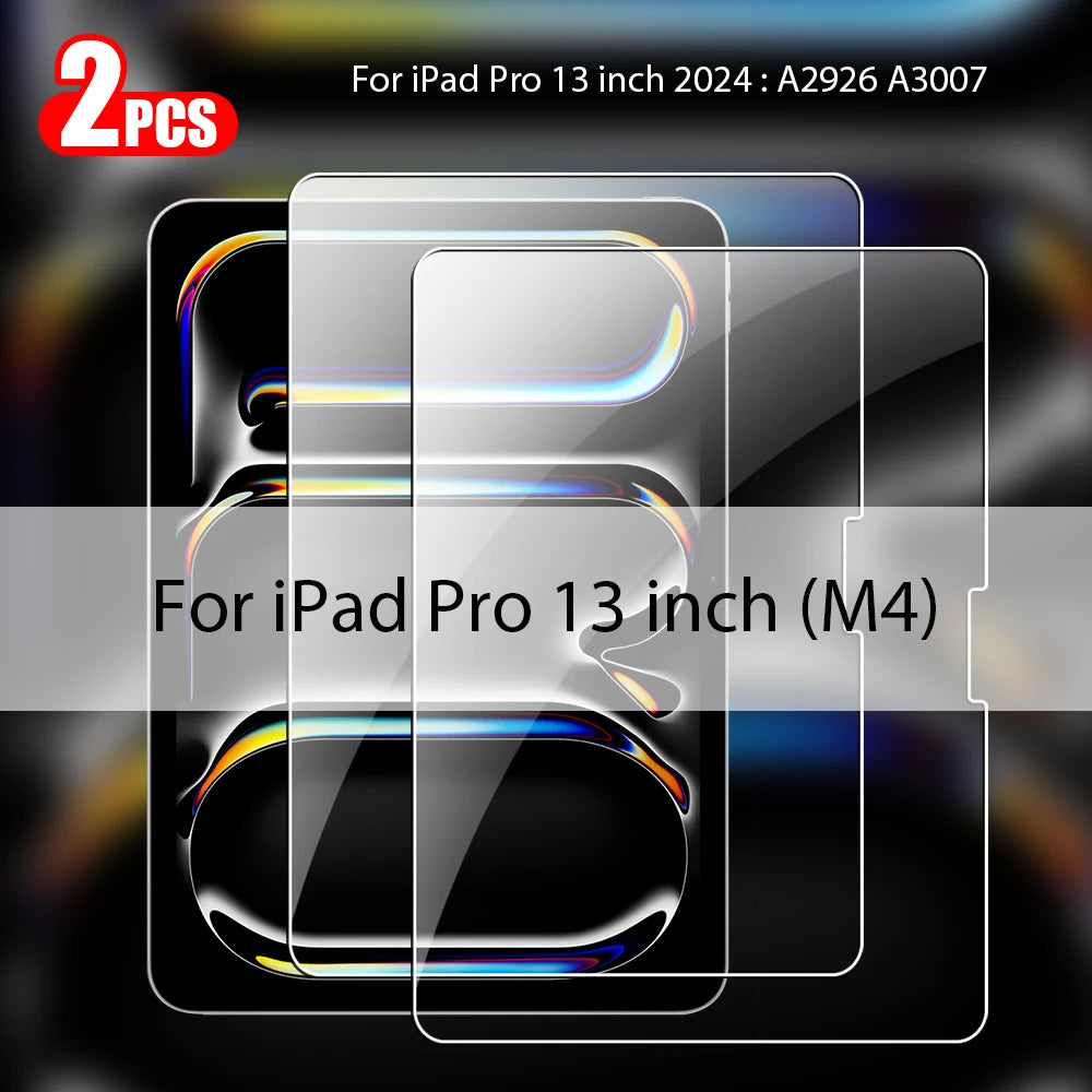 2Pcs Tempered Glass Screen Protector For Ipad Pro 13 12.9 M4 Air 11 M3 M2 5 4 Mini 6 7 9 9th 10 10th Generation A16 Accessories