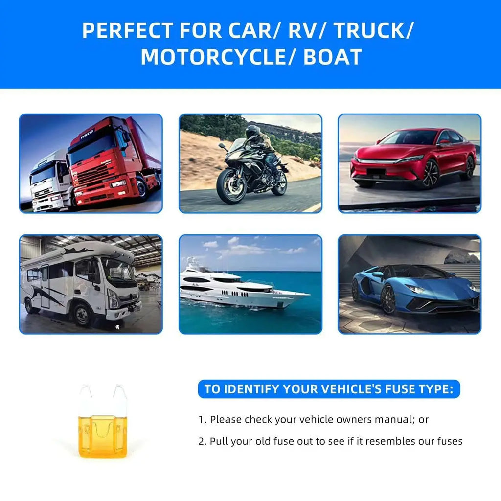 100pcs Car Blade Fuses Assortment Kit, Automotive Replacement Fuses - Low Profile Mini Blade Fuses for Car Boat Truck SUV Auto