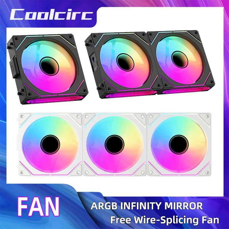 COOLCIRC PC Case Fan 120mm ARGB  Mirror Cycle Light Effect CPU Cooler Fan 4PIN PWM 58.36CFM Fan for Computer Water Cooler