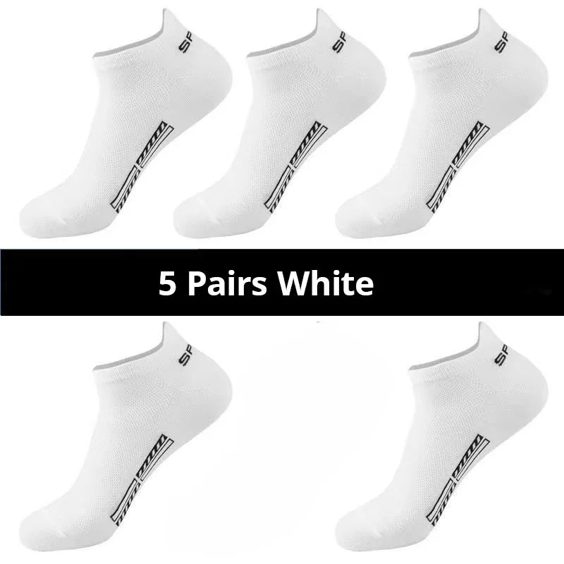 5/10/20 Pairs Of Mens Summer Thin Mesh Breathable Mens Polyester Sports Socks Sweat Absorbing Short Socks
