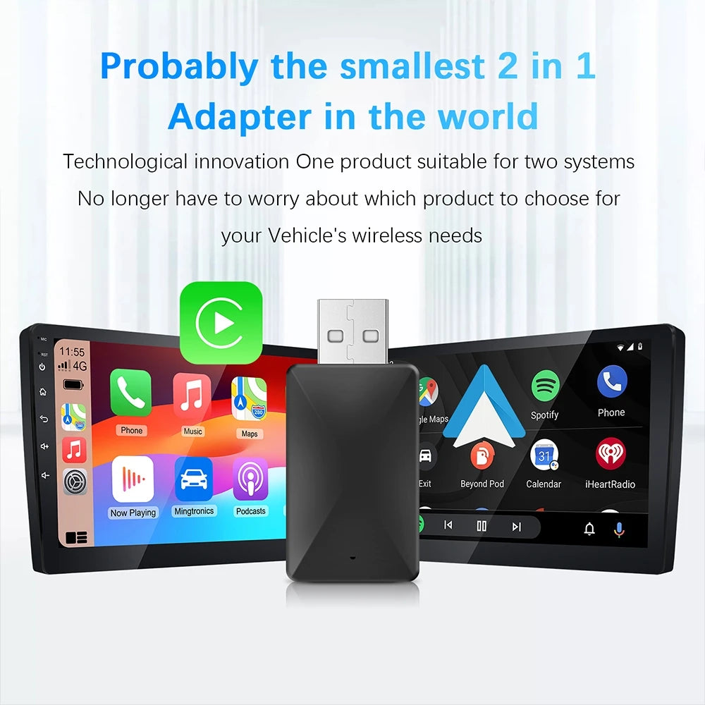 New 2in1 Wireless Android Auto Adapter Carplay Wireless Plug And Play For Renault Arkana Captur Clio MEGANE AUSTRAL ZOE E-Tech