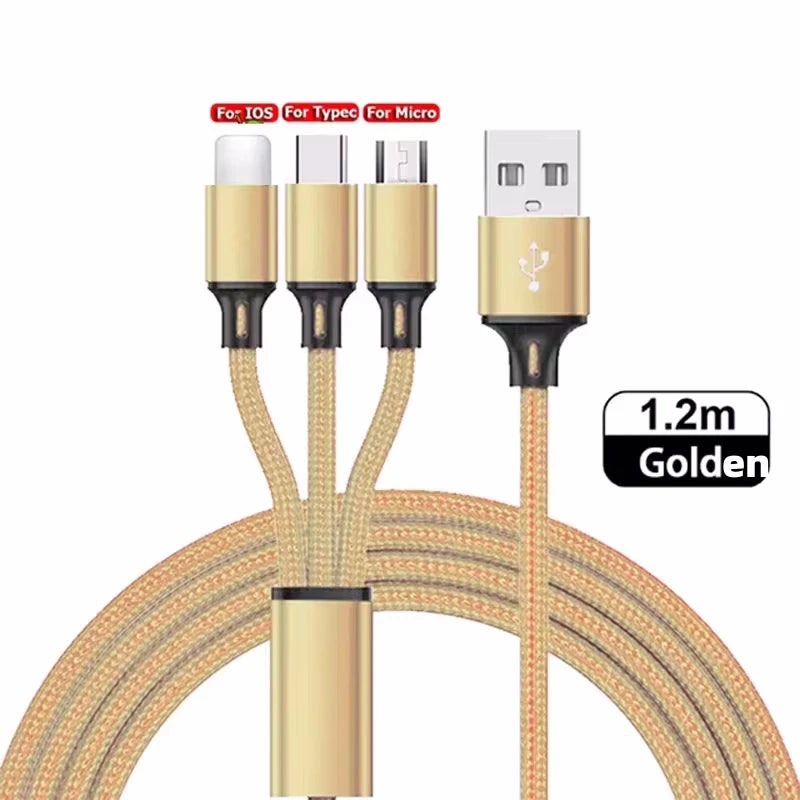 3 IN 1 USB Cable Micro USB Type C Charger Cable Multi 2A Usb Port Fast Charging Cord For Xiaomi iPhone 11 12 13 Pro Max Samsung