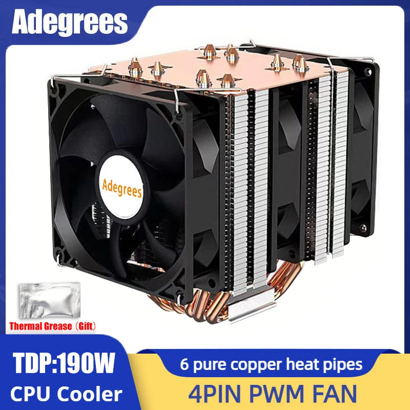 6 Heat Pipe CPU Cooler 4Pin PWM PC Quiet Air Cooler Fan for Intel LGA 1366 1700 1200 1150 1151 1155 2011 X79 X99 AM3 AM4 AM5