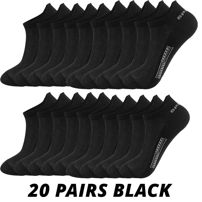 5/10/20 Pairs Of Mens Summer Thin Mesh Breathable Mens Polyester Sports Socks Sweat Absorbing Short Socks