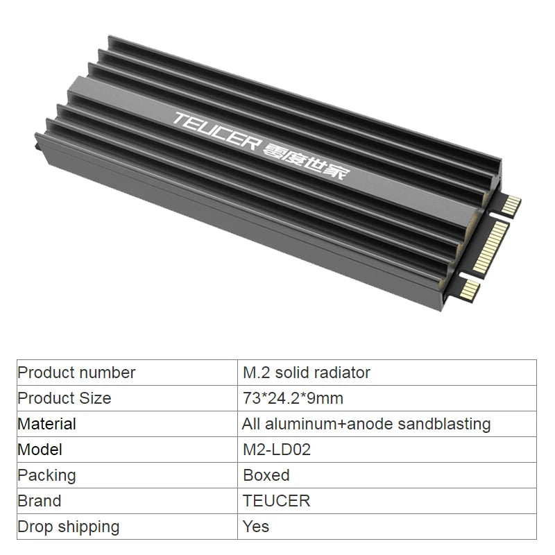 M.2 SSD NVMe Heatsink 2280 Aluminum Radiator with Thermal Pad  Solid State Drives Cooling Accessories Thickness 9mm Can Use PS5