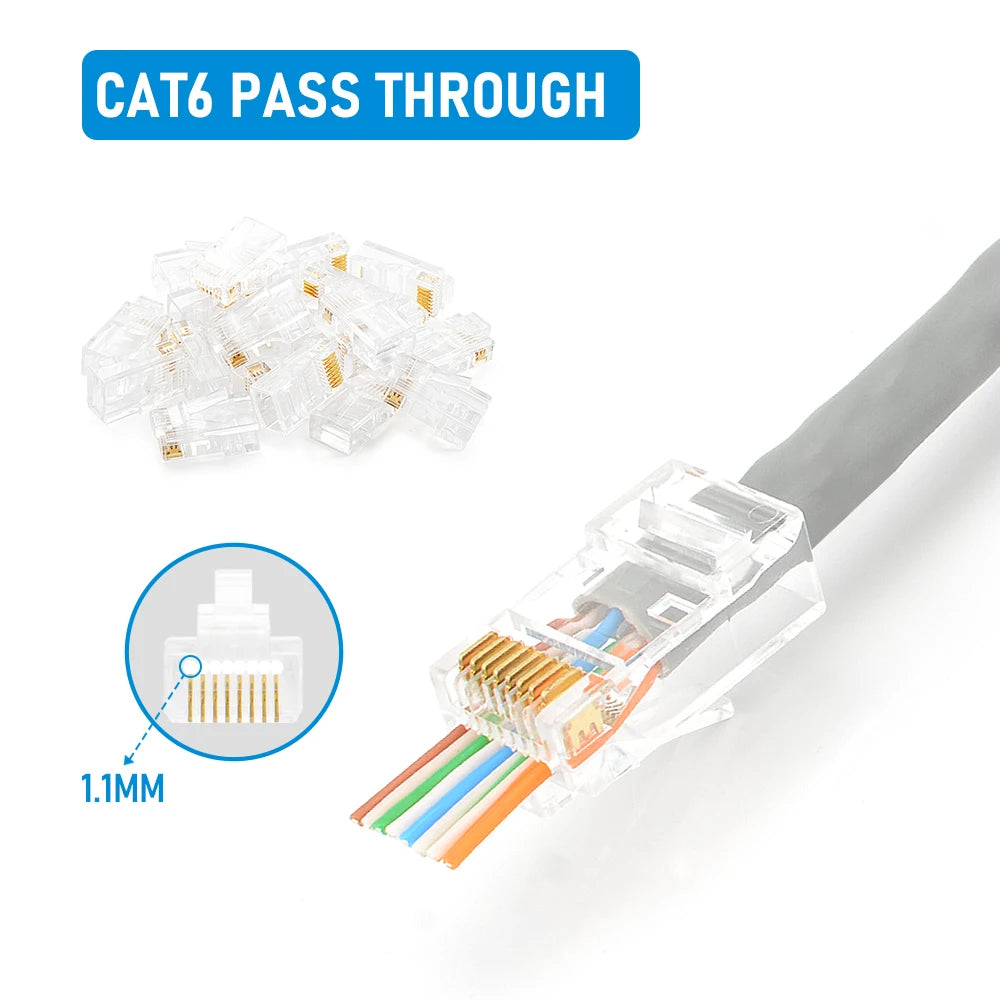 10/20/30/50Pcs Pass Through RJ45 Cat6/Cat5e Connectors Crystal End 8P8C Crimp UTP Standard Ethernet Network Modular Plug