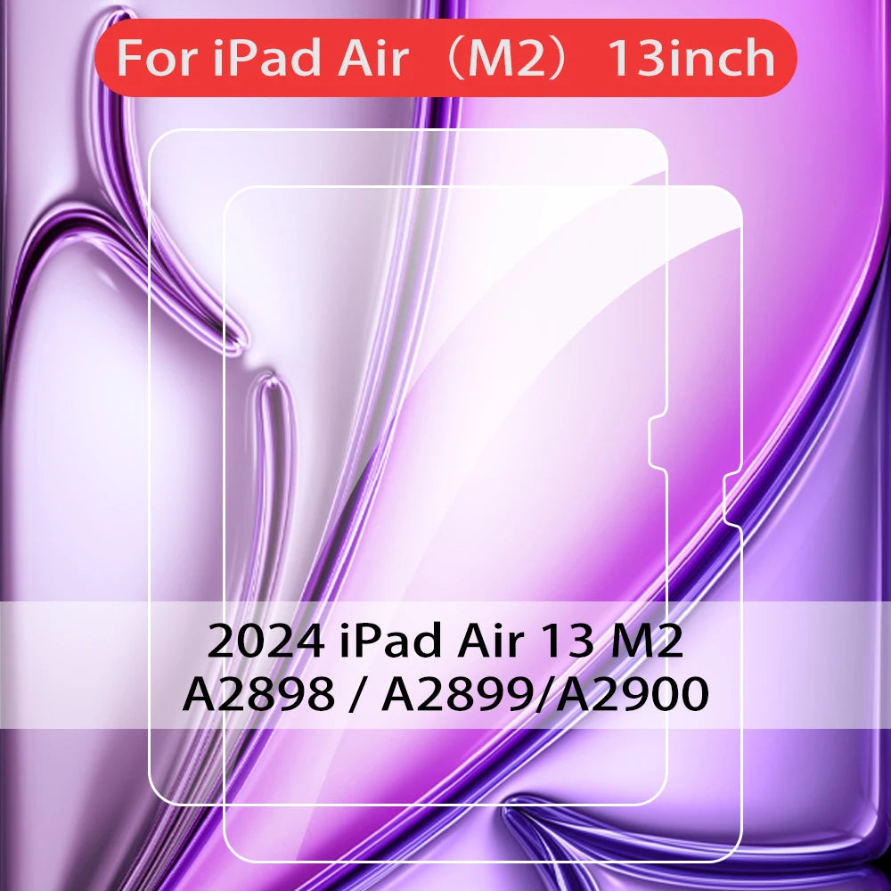 2pcs Tempered Glass Films for 2024 iPad Air 11/13 M2 Pro 11/13 M4 Screen Protector for iPad 3/4/5/6/7/8/9/10th Air 4/5 Pro 11