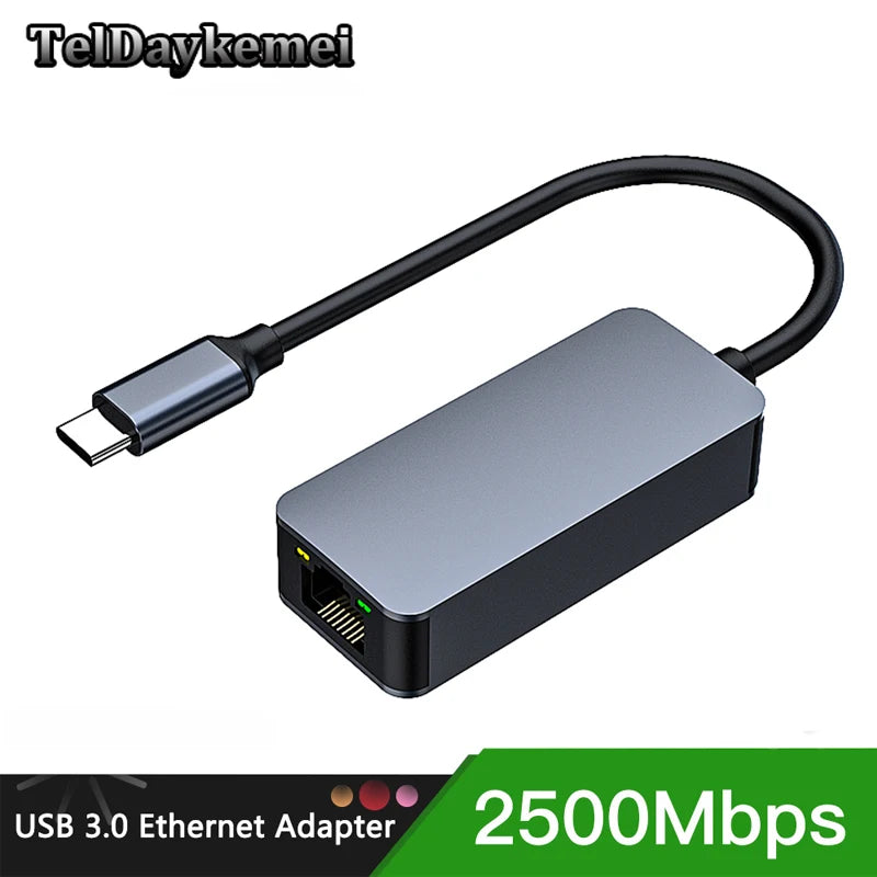 2500Mbps USB C Type-C Ethernet To RJ45 2.5G USB 3.0 Wired Adapter Converter Lan Network Hub For Windows 7/8/10 MAC For PC Laptop