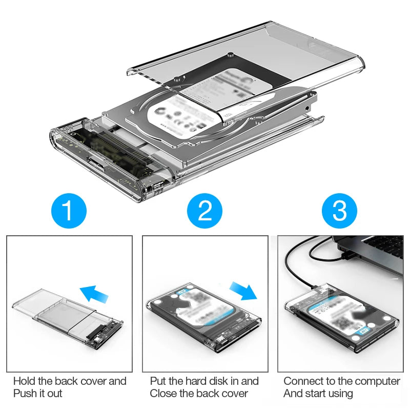 External Hard Drive Transparent 2.5 Inch HDD SSD Case Micro-B To USB3.0 4TB Drive Housing Compatible UASP SATA III Laptop PC