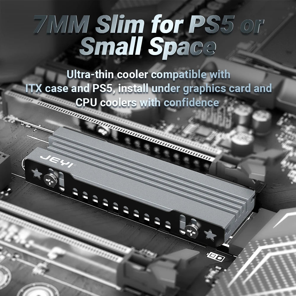 JEYI M.2 SSD Heatsink, 2280 NVME NGFF SSD Cooling Full Aluminum Cooler Radiator with Thermal Silicone Pad for Motherboard / PS5