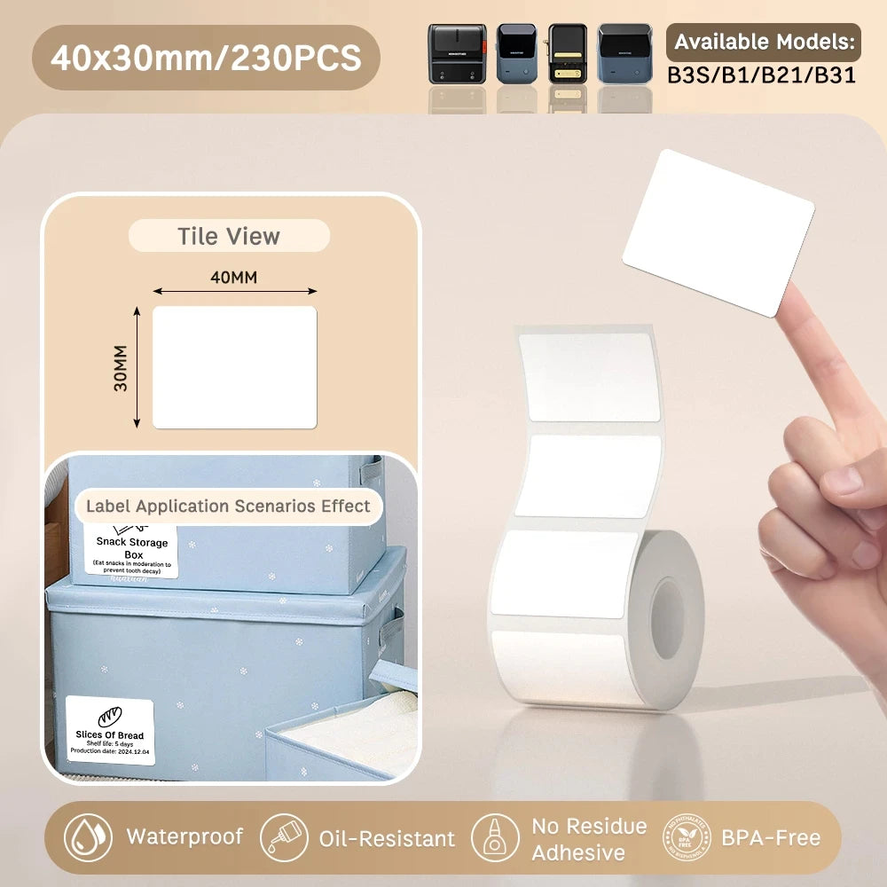NIIMBOT B21/B1/B3S Full white series Thermal Label Sticker Paper Printable 20-50mm