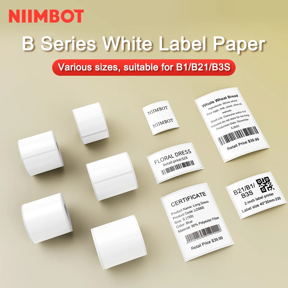 NIIMBOT B21/B1/B3S Full white series Thermal Label Sticker Paper Printable 20-50mm