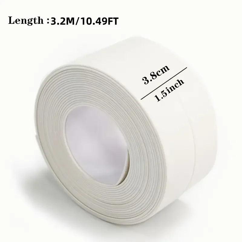 1 Roll of Waterproof White PVC Self-Adhesive Tape - Perfect for Bathroom, Sink & Kitchen - Super Strong Stickiness!