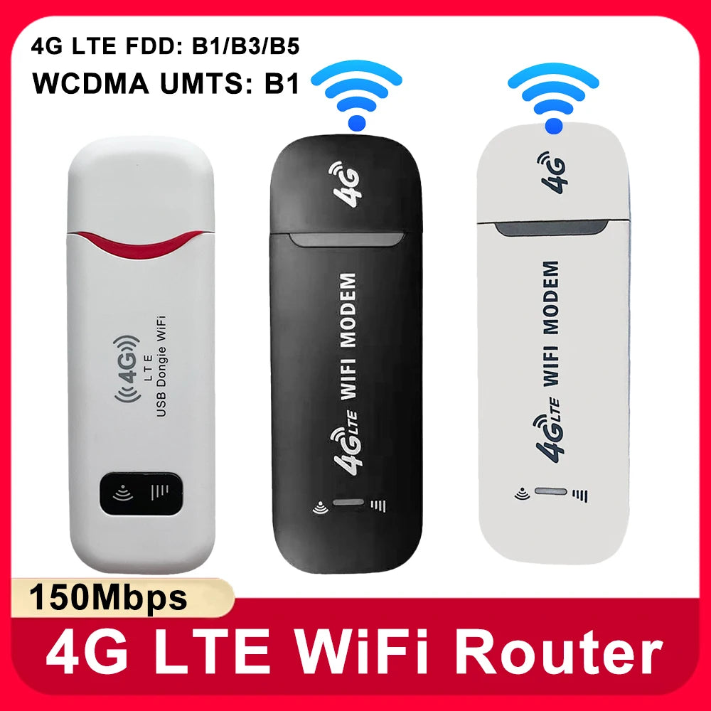 Portable 4G LTE Wireless WiFi Router 150Mbps USB Modem Dongle Mobile Broadband Hotspot with SIM Card Slot for Home Office