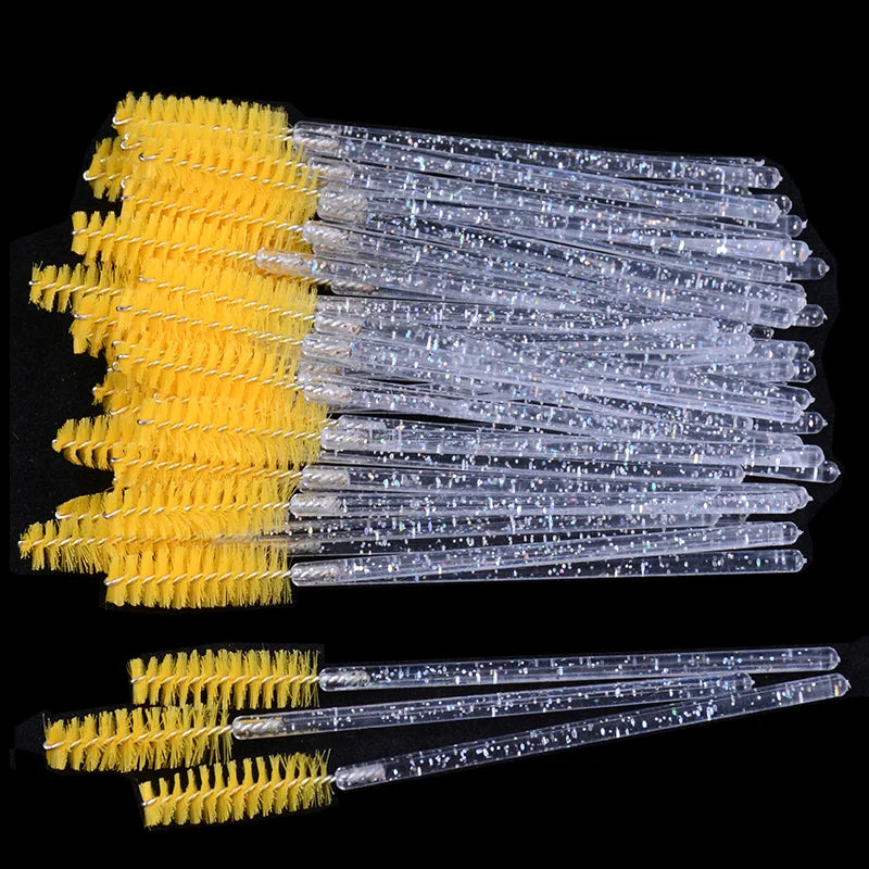CNKESS 50Pcs/Bottle Disposable Eyelash Extension Mascara Wand Glitter Micro Lash Brushes Spoolie With Container Case Wholesale