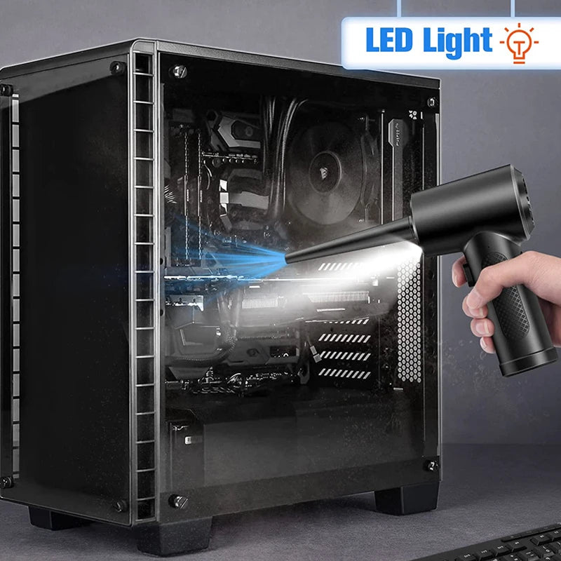 Cordless Air Duster, 5-in-1 High-Speed Blower for PC/Car/Home/Hair Cleaning with 3 Nozzles & 3000mAh Rechargeable Battery