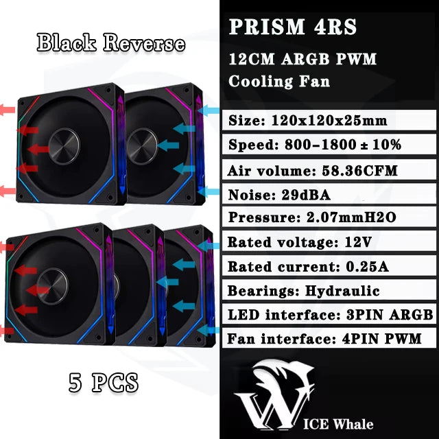 ICE Whale Prism 4RS ARGB PC Case Fan 120mm Infinity Mirror Design Motherboard Lighting Sync 4PIN PWM CPU Cooler Fan ventilador
