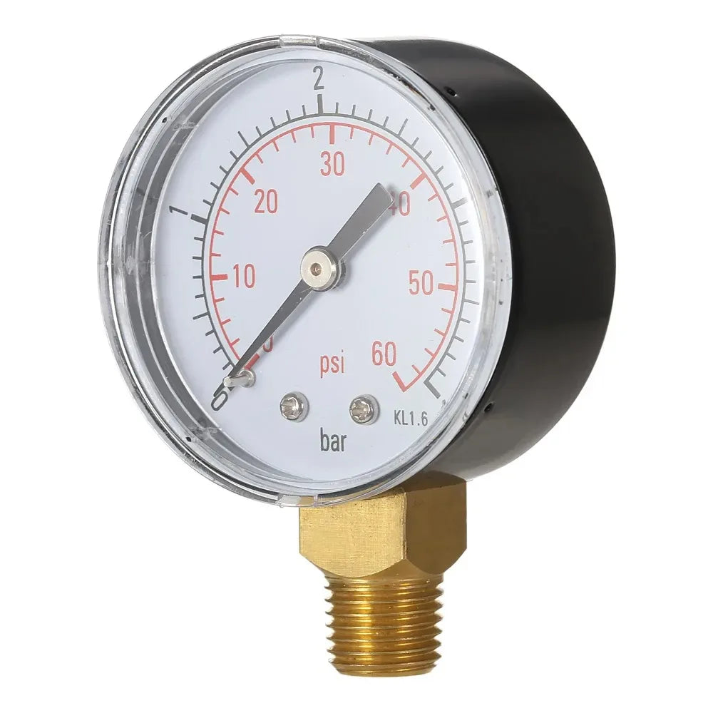 1/4" NPT Thread 50mm 0~60psi 0~4bar Pool Filter Water Pressure Dial Hydraulic Pressure Gauge Meter Manometer