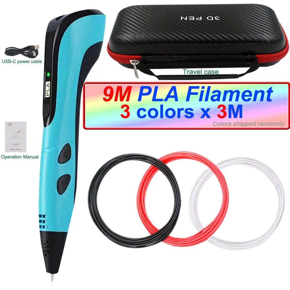 2025 3D Pen Set for Children 3D Printing Pen with LED Screen 100M PLA Power Adapter Travel Box Christmas Birthday Gift for Kids