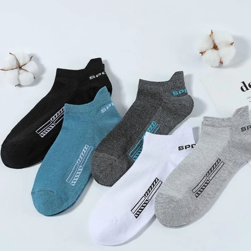 5Pairs High Quality Men Ankle Socks Breathable Cotton Sports Socks Mesh Casual Athletic Summer Thin Cut Short Sokken Size 38-45