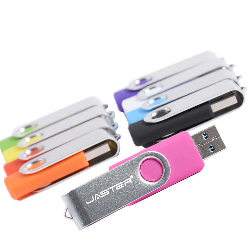 JASTER Rotatable Colorful USB 2.0 Flash Drive 128GB Creative Gift Memory Stick 64GB Silver Clip Pen Drive 32GB U Disk 16GB 8GB