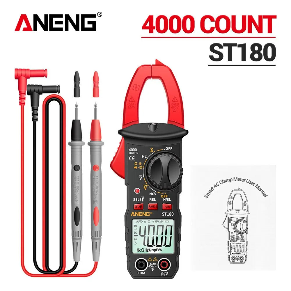 ANENG ST180 AC Current Clamp Meter  Digital 4000 Counts Multimeter Ammeter Voltage Tester Car Amp Hz Capacitance NCV Ohm Tool