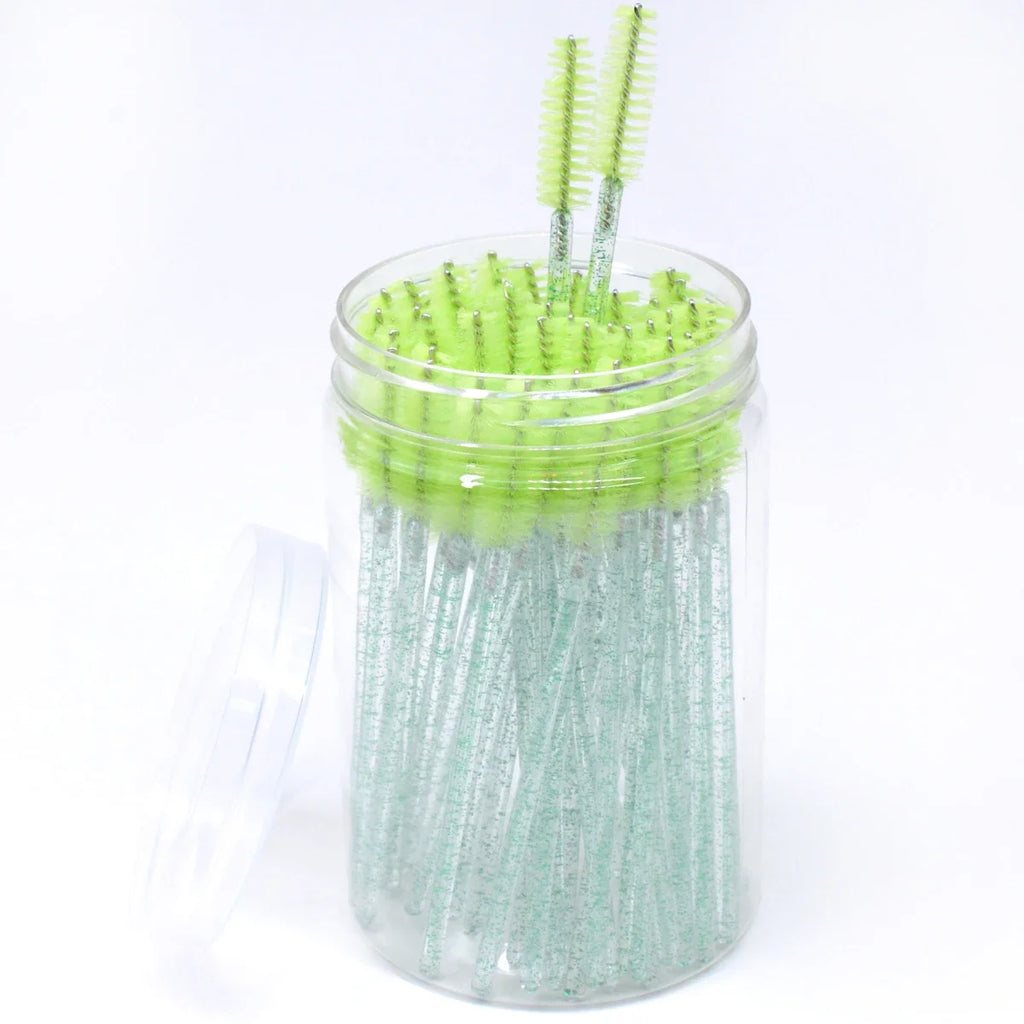CNKESS 50Pcs/Bottle Disposable Eyelash Extension Mascara Wand Glitter Micro Lash Brushes Spoolie With Container Case Wholesale