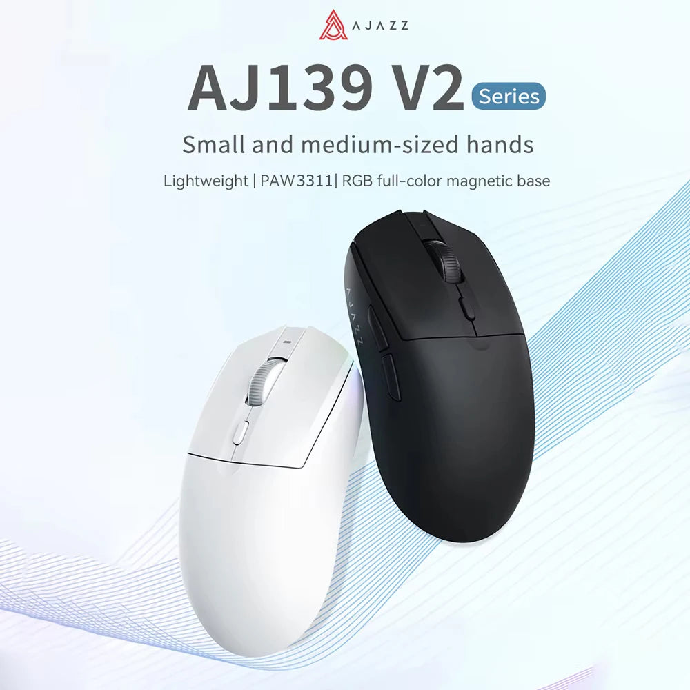 AJAZZ AJ139 V2 MC/Pro Wireless/Wired Gaming Mouse PAW3395/3311 Sensor 1K Return Rate With Charging RGB Full-color Magnetic Base