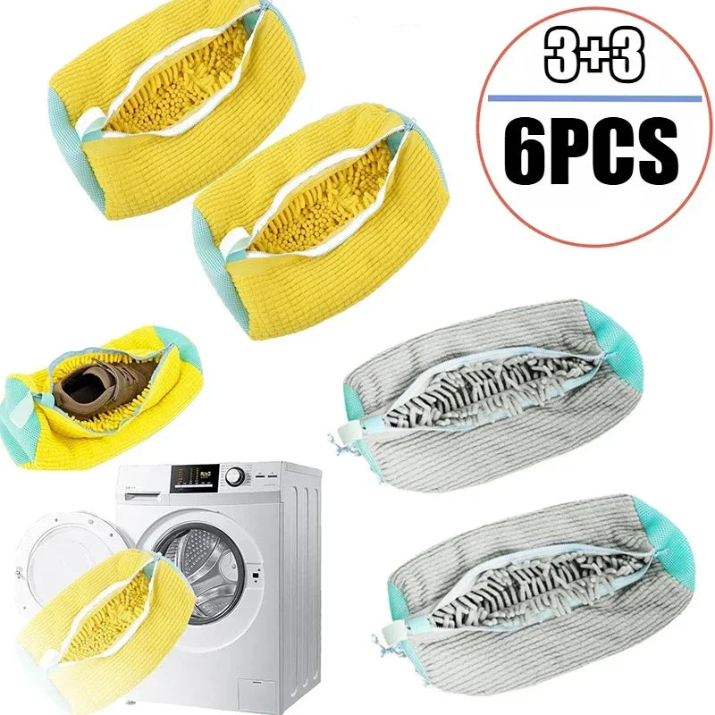 1-6PCS Shoes Washing Bag For Washing Machine Plush Fluffy Fibers Easily Remove Dirt Laundry Bags Anti-Deformation Home Organizer