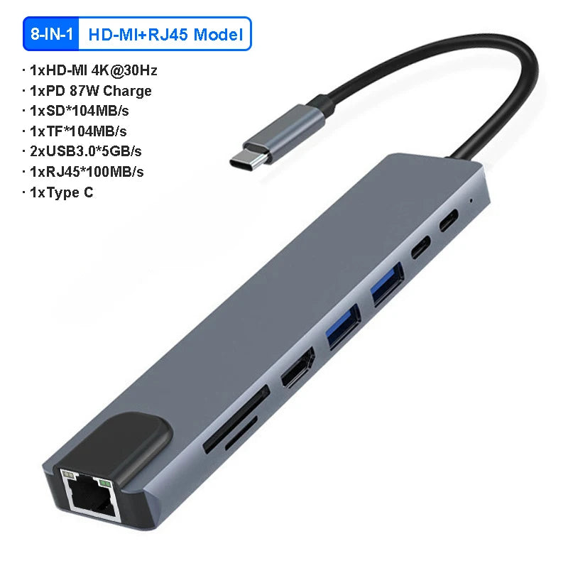 11-in-1 4K USB C 3.0 HUB Type C to HDMI-compatible USB 3.0 Adapter Type C HUB Dock PD 87W USB C Splitter for MacBook Pro Air