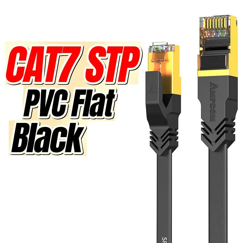 AMPCOM CAT7 Ethernet Cable Flat Lan Cable SFTP Round RJ45 Network Cable Cat 7 Internet Cord for Router Modem PC PS4 Patch Cable