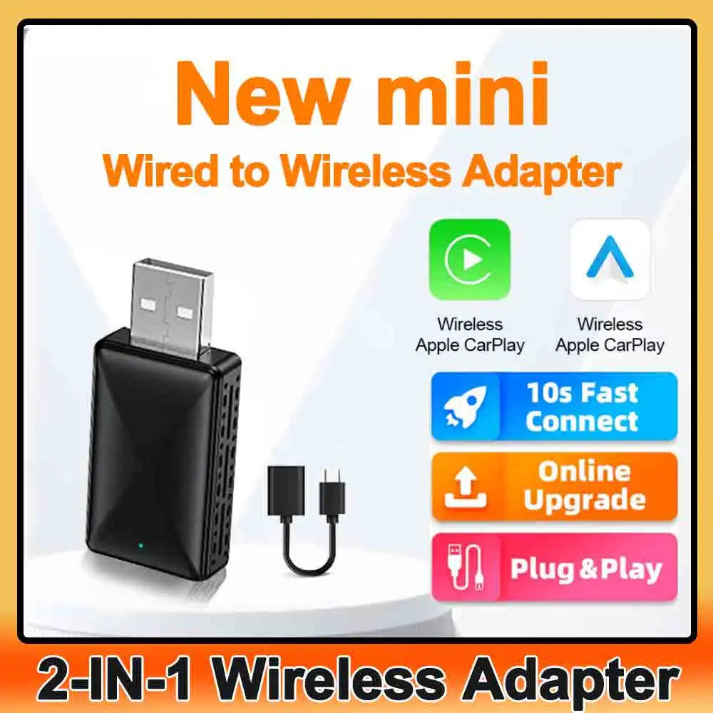 2in1 Wireless CarPlay Android Auto Adapter Wired to Wireless Mini Car Ai Box for Audi Toyota VW Peugeot